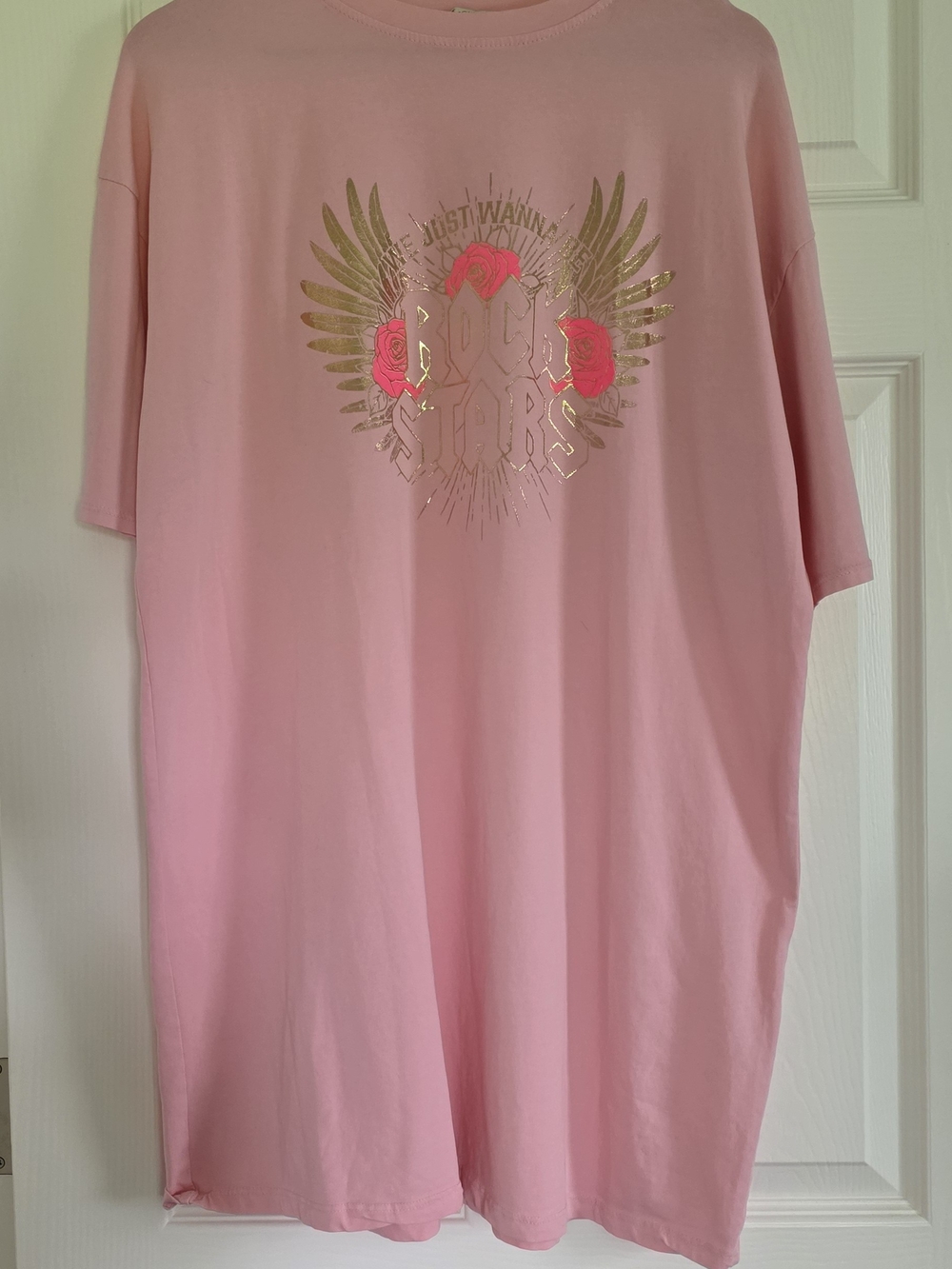 Womens Pink T- Shirt Dress "We Just Want To Be Rock Stars"
